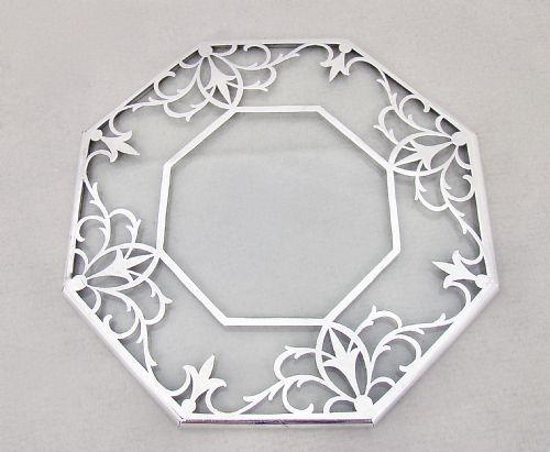Unusual Octagonal Silver Mounted Oval Glass Teapot Stand, Circa 1930