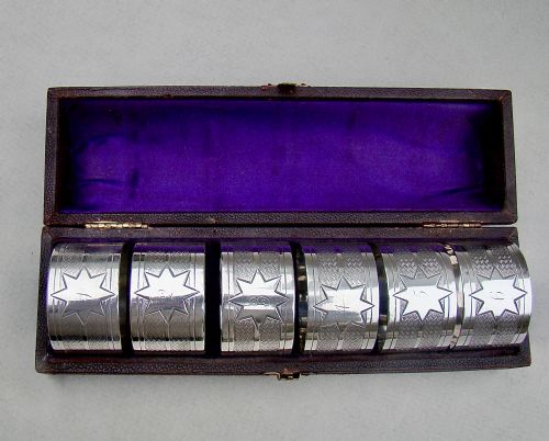 Cased Set of Six Victorian Silver Plated Numbered Napkin Rings, Circa 1890