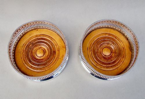 fig 1. FABULOUS PAIR OF EARLY VICTORIAN SILVER PLATED WINE COASTERS BY HAWKSWORTH, EYRE & CO, SHEFFIELD CIRCA 1840