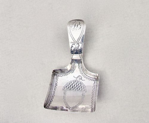 fig 1. UNUSUAL GEORGIAN SILVER SQUARE-SHAPED CADDY SPOON BY COCKS & BETTRIDGE, BIRMINGHAM 1805