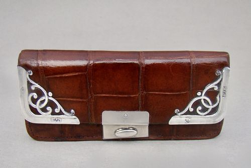 Exquisite Art Nouveau Silver & Crocodile Skin Purse by Frederick Wich, London 1902
