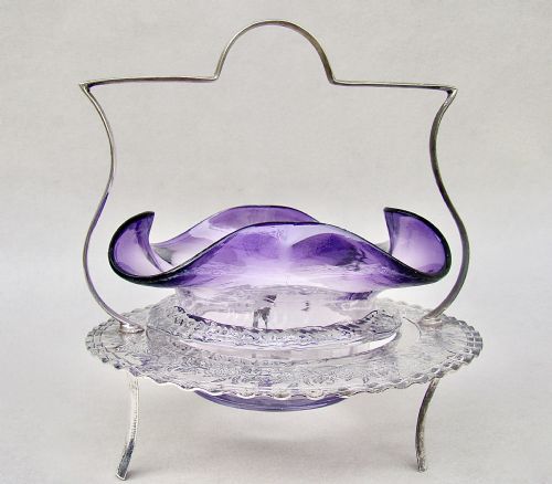 fig 1. EXQUISITE VICTORIAN SILVER PLATED AND AMETHYST GLASS SWEET MEAT DISH, CIRCA 1890