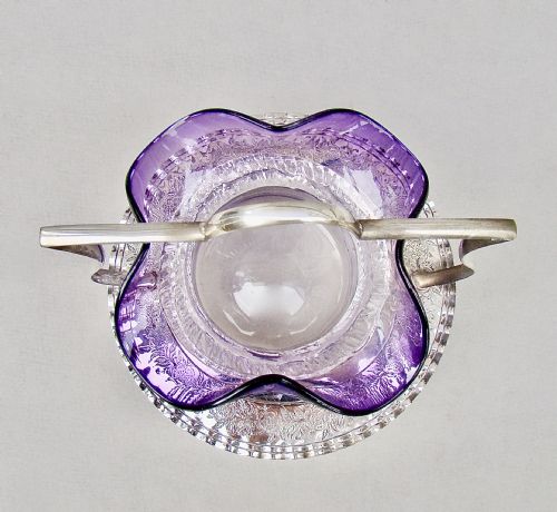 fig 2. EXQUISITE VICTORIAN SILVER PLATED AND AMETHYST GLASS SWEET MEAT DISH, CIRCA 1890