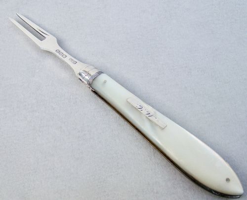 Victorian Silver and Mother of Pearl Fruit Fork by Hilliard & Thomason, Birmingham 1894