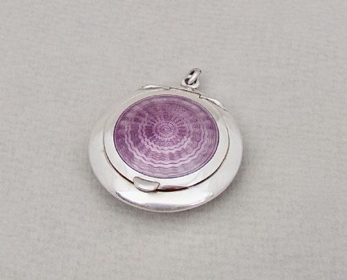 fig 1. DELIGHFUL SILVER AND GUILLOCHE ENAMEL CHATELAINE COMPACT BY LEVI & SALAMAN, BIRMINGHAM 1917