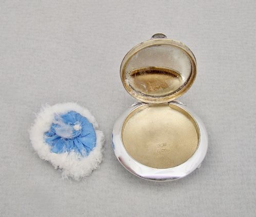 fig 2. DELIGHFUL SILVER AND GUILLOCHE ENAMEL CHATELAINE COMPACT BY LEVI & SALAMAN, BIRMINGHAM 1917