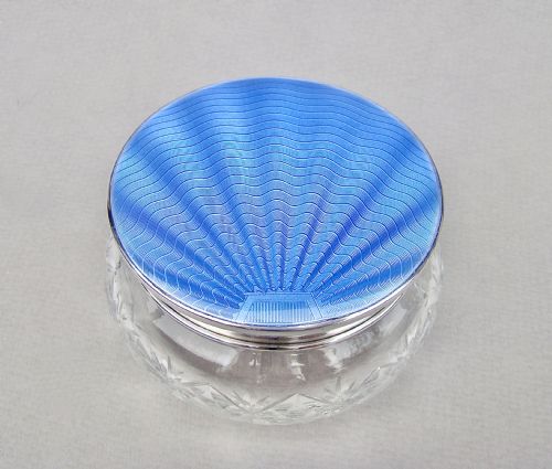Fabulous Art Deco Silver & Guilloche Enamel Dressing Table Jar by Henry Clifford Davis, Birmingham 1932