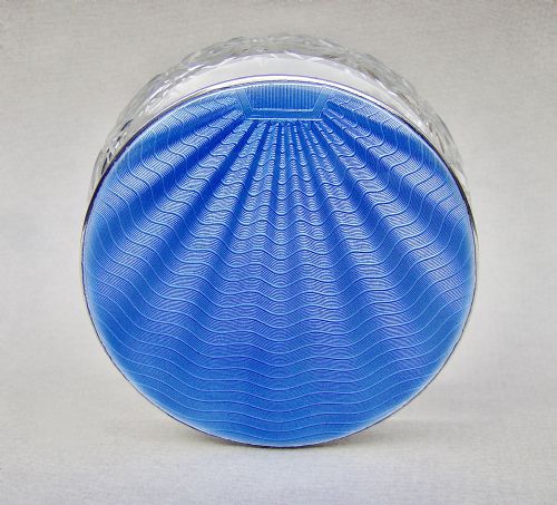 fig 2. FABULOUS ART DECO SILVER & GUILLOCHE ENAMEL DRESSING TABLE JAR BY HENRY CLIFFORD DAVIS, BIRMINGHAM 1932