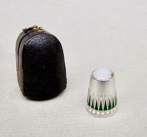 fig 1. VERY RARE NORWEGIAN SILVER, ENAMEL & MOONSTONE THIMBLE BY MARIUS HAMMER, CIRCA 1900