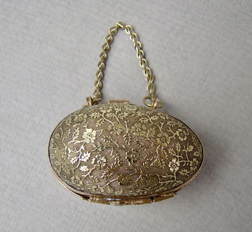 fig 2. EXQUISITE VICTORIAN SOLID SILVER THIMBLE CASED IN ORMULU CHATELAINE EGG-SHAPED HOLDER
