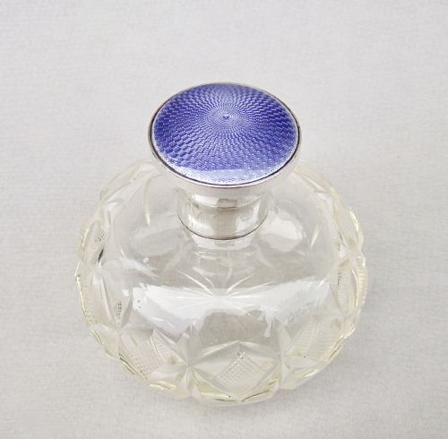 Art Deco Silver Mounted Guilloche Enamel Scent Bottle by Levi & Salaman, Birmingham 1926
