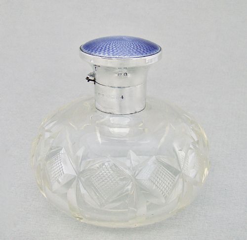 fig 1. ART DECO SILVER MOUNTED GUILLOCHE ENAMEL SCENT BOTTLE BY LEVI & SALAMAN, BIRMINGHAM 1926

