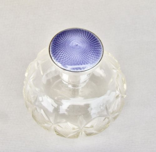 fig 2. ART DECO SILVER MOUNTED GUILLOCHE ENAMEL SCENT BOTTLE BY LEVI & SALAMAN, BIRMINGHAM 1926

