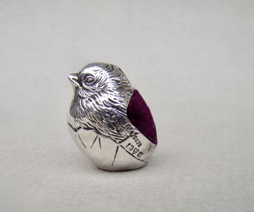 Small George V Silver "Hatching Chick" Pin Cushion by Sampson Mordan & Co, Chester 1915