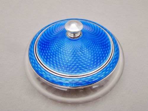 fig 1. FABULOUS ART DECO SILVER & GUILLOCHE ENAMEL TOILETRY JAR BY WILLIAM NEALE & SON LTD BIRMINGHAM 1929