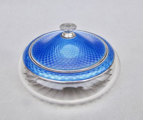 Fabulous Art Deco Silver & Guilloche Enamel Toiletry Jar by William Neale & Son Ltd Birmingham 1929