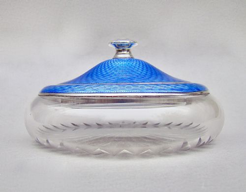 fig 2. FABULOUS ART DECO SILVER & GUILLOCHE ENAMEL TOILETRY JAR BY WILLIAM NEALE & SON LTD BIRMINGHAM 1929