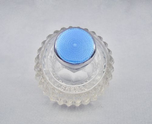 GORGEOUS ART DECO SILVER GUILLOCHE ENAMEL SCENT BOTTLE BY THE CORKE BROTHERS LONDON 1938 - ADDITIONAL PHOTO 2