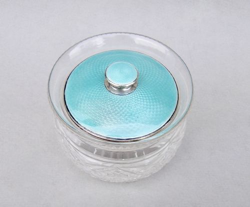 Fabulous Art Deco Silver & Guilloche Enamel Toiletry Jar by Charles Green & Co, Birmingham 1925