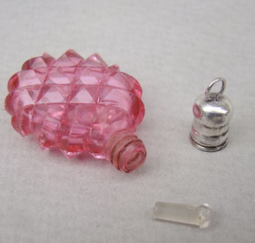 fig 2. RARE MINIATURE SILVER & CUT GLASS CHATELAINE SCENT BOTTLE, CIRCA 1860