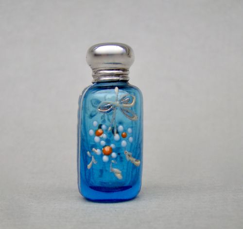 Exquisite Miniature 19th C. Silver & Enamelled Glass Scent Bottle, Circa 1890