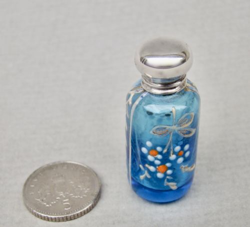 fig 1. EXQUISITE MINIATURE 19TH C. SILVER & ENAMELLED GLASS SCENT BOTTLE, CIRCA 1890