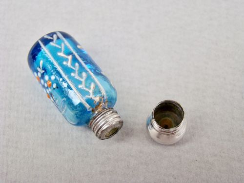 fig 2. EXQUISITE MINIATURE 19TH C. SILVER & ENAMELLED GLASS SCENT BOTTLE, CIRCA 1890
