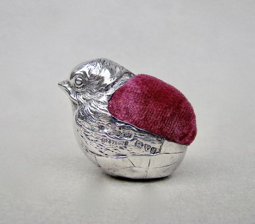 Silver "Hatching Chick" Pin Cushion by Sampson Mordan & Co, Chester 1911