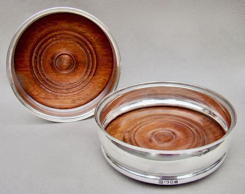 Pair of Mid-century Solid Silver Wine Coasters by J. Parkes & Co, London 1965.