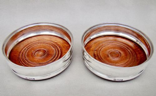 fig 2. PAIR OF MID-CENTURY SOLID SILVER WINE COASTERS BY J. PARKES & CO, LONDON 1965.