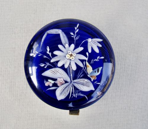 fig 1. EXQUISITE 19TH C. FRENCH BRISTOL BLUE GLASS ENAMELLED TRINKET BOX, CIRCA 1890