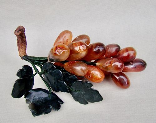 Art Deco Ornamental Chalcedony & Jade Grape Cluster, Circa 1920