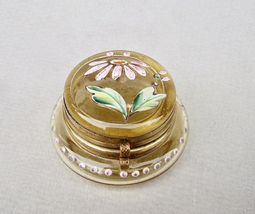 Delightful French Amber Glass Enamelled Trinket Box, Circa 1890