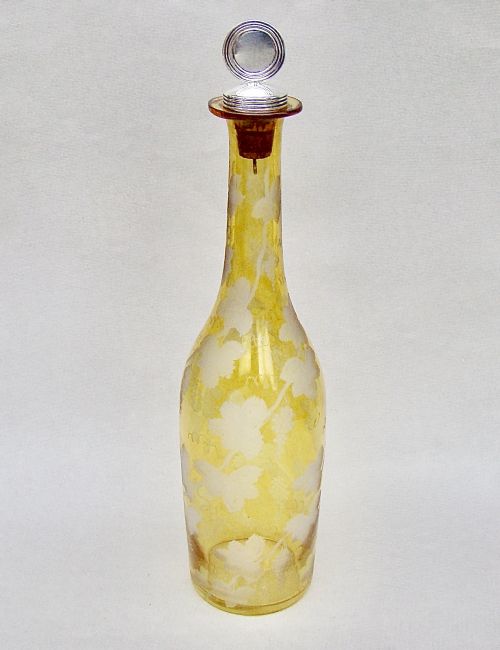Unusual Silver Mounted Etched Amber Glass Decanter by James Collins, London 1892