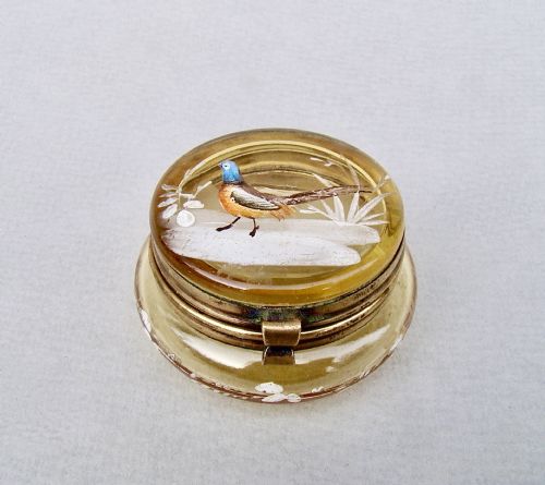 Rare French Enamelled Amber Glass Trinket Box , Circa 1890