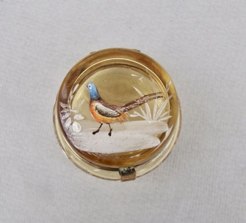 fig 1. RARE FRENCH ENAMELLED AMBER GLASS TRINKET BOX , CIRCA 1890