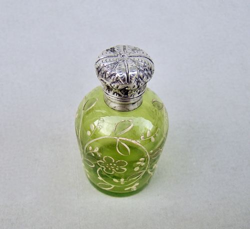 fig 1. CHARMING VICTORIAN SILVER MOUNTED GREEN MOSER GLASS SCENT BOTTLE, CIRCA 1890