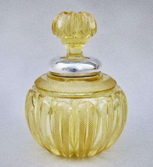 Fabulous Victorian Silver Mounted Sliced-cut Citrine Glass Scent Bottle, Birmingham 1897