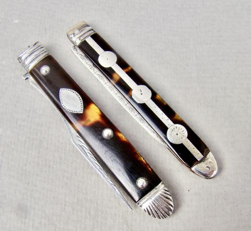 fig 1. VERY RARE GEORGIAN SILVER & TORTOISESHELL FRUIT KNIFE & FORK SET, CIRCA 1790