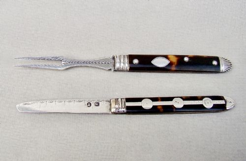 fig 2. VERY RARE GEORGIAN SILVER & TORTOISESHELL FRUIT KNIFE & FORK SET, CIRCA 1790