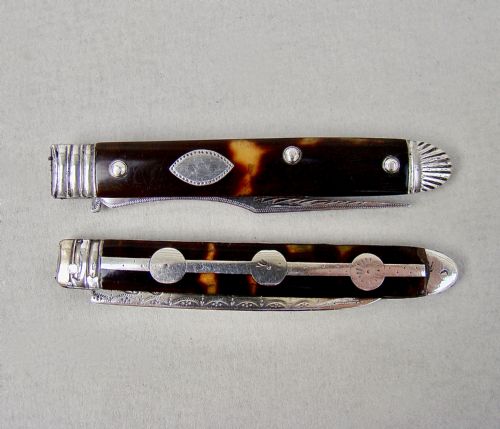 fig 3. VERY RARE GEORGIAN SILVER & TORTOISESHELL FRUIT KNIFE & FORK SET, CIRCA 1790