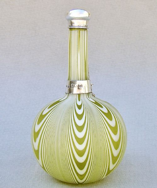 RARE VICTORIAN SILVER MOUNTED STEVENS WILLIAMS POMPEIIAN SWIRL GLASS SCENT BOTTLE BIRMINGHAM 1887