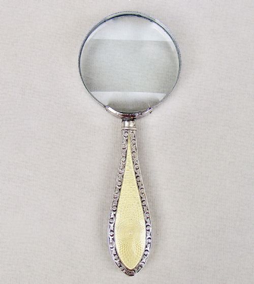 fig 1. ART DECO SILVER & GUILLOCHE ENAMEL MAGNIFYING GLASS BY HENRY MATTHEWS, BIRMINGHAM 1923