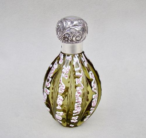 Rare 19th Century Silver Mounted Bohemian Trailed Glass Scent Bottle.