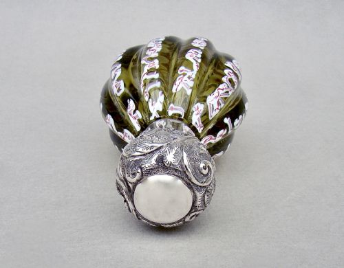 fig 2. RARE 19TH CENTURY SILVER MOUNTED BOHEMIAN TRAILED GLASS SCENT BOTTLE.