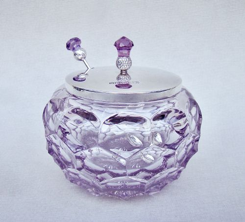 Fabulous Art Deco Silver & Amethyst Glass Preserve Jar by Wilson & Gill, Sheffield 1929