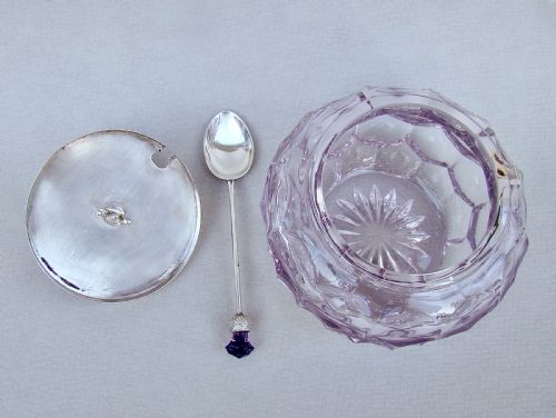 fig 3. FABULOUS ART DECO SILVER & AMETHYST GLASS PRESERVE JAR BY WILSON & GILL, SHEFFIELD 1929