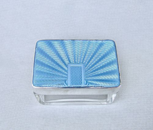 Art Deco Silver and Guilloche Enamel Dressing Table Jar , Birmingham 1936