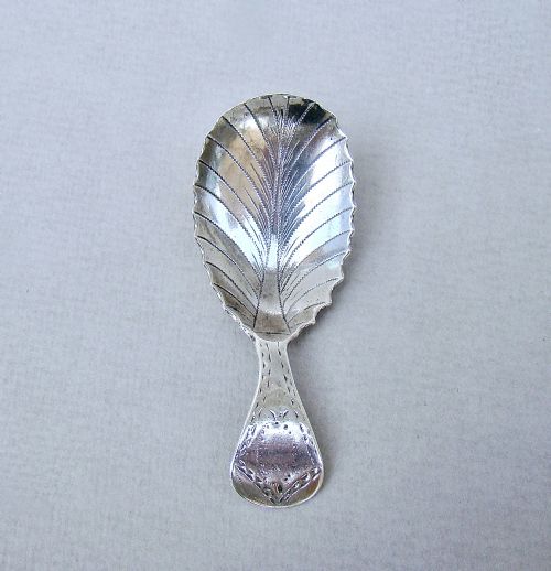 fig 1. GEORGIAN SILVER LEAF-SHAPED SILVER CADDY SPOON BY SMITH & HAYTER, LONDON 1800