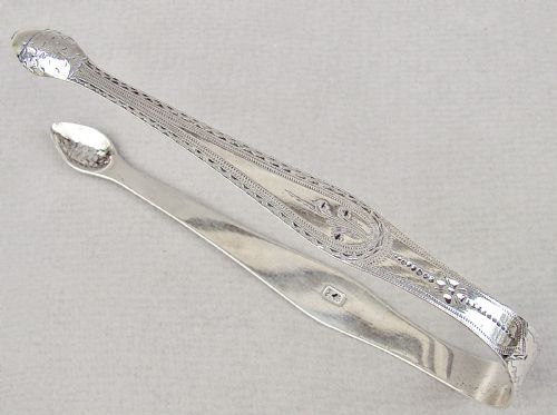 Hester Bateman Georgian Silver "Acorn" Sugar Tongs, London Circa 1770